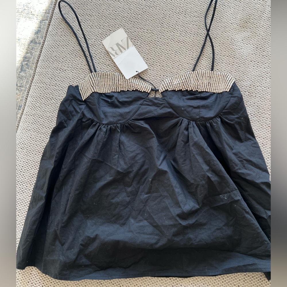 Zara Black babydoll to with Silver crystal